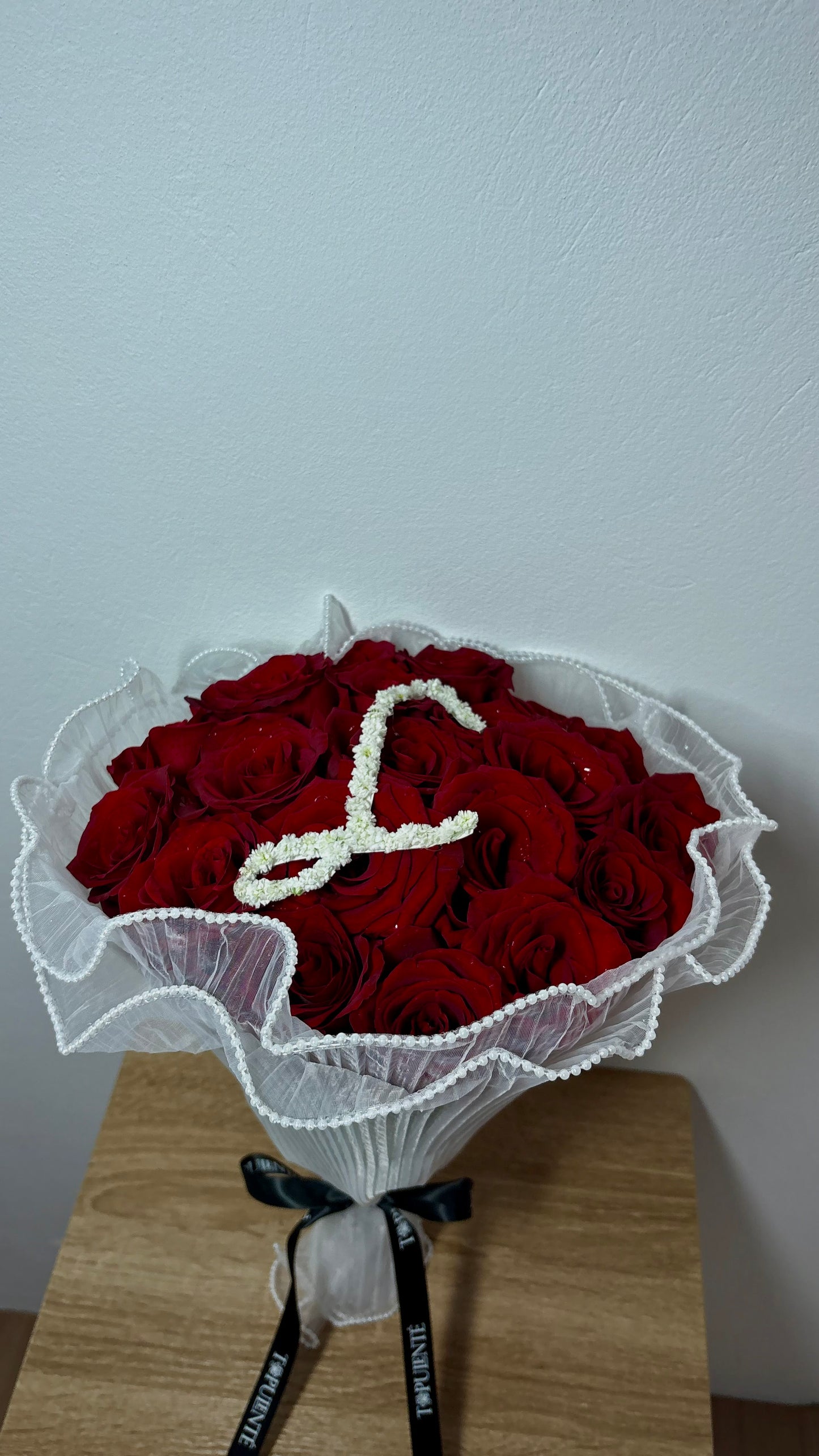 Pearl Mesh Rose Bouquet With Baby’s Breath Letter