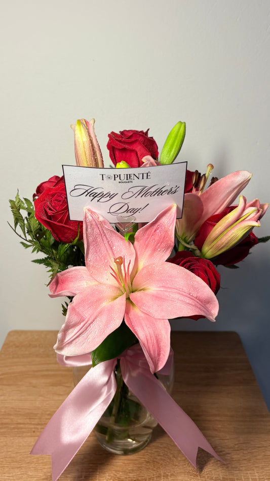 Rose and Lily Vase Arrangement